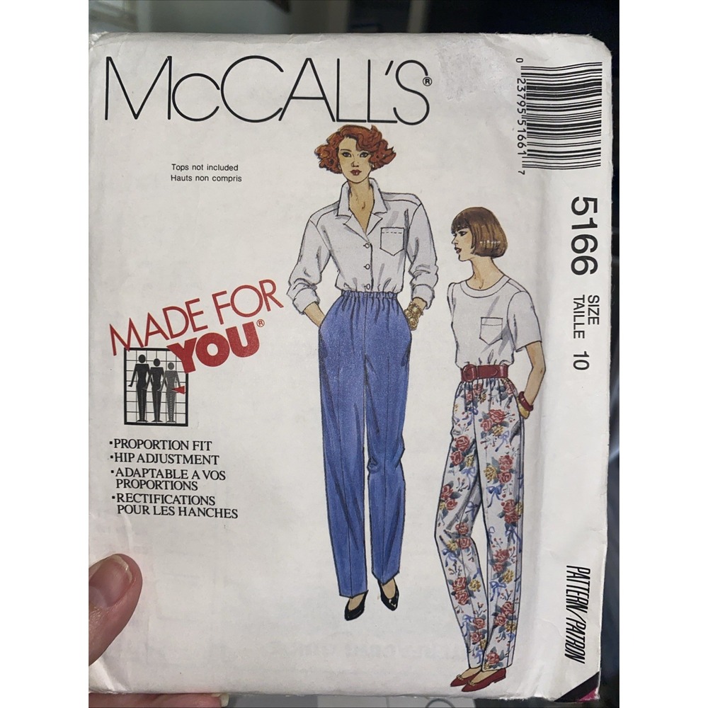 Vintage 1991 McCall’s Pants Sewing Pattern 5166 Size 10 Made For You Uncut